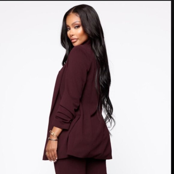 Fashion Nova Burgundy Blazer & Pants Set S/M - Picture 2 of 3